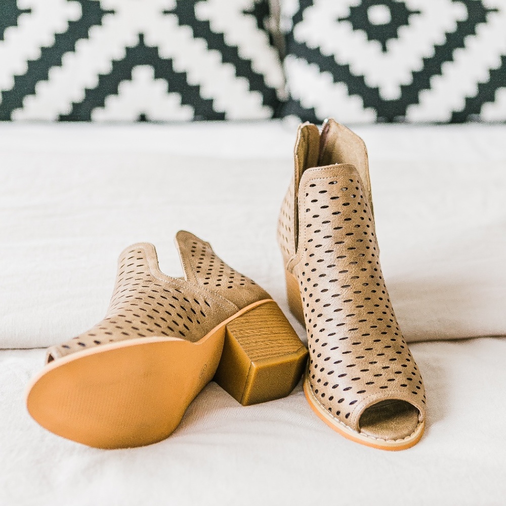 Peep Toe Taupe Ankle Boot